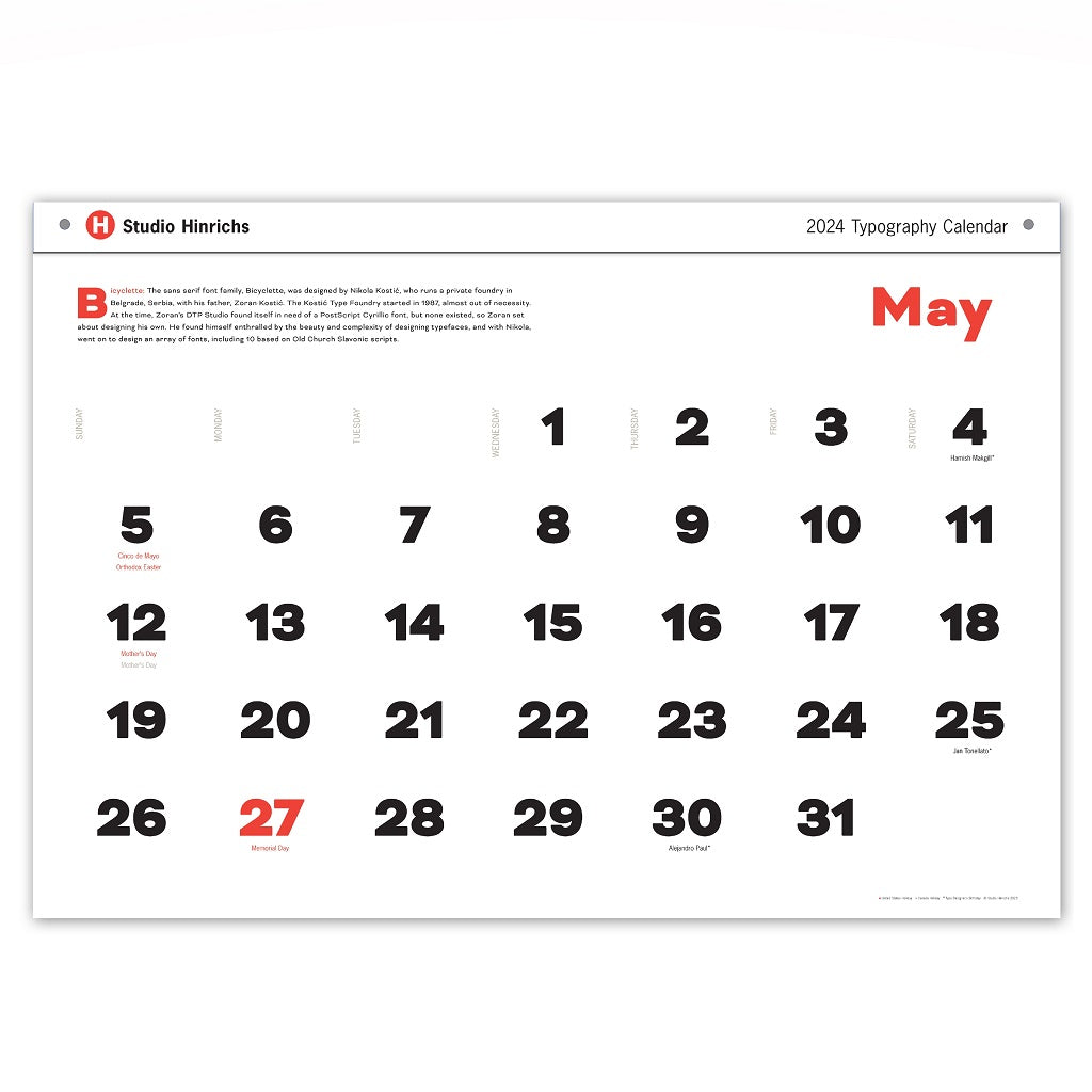 2024 Typography Giant Wall Calendar by Studio Hinrichs | Canoe