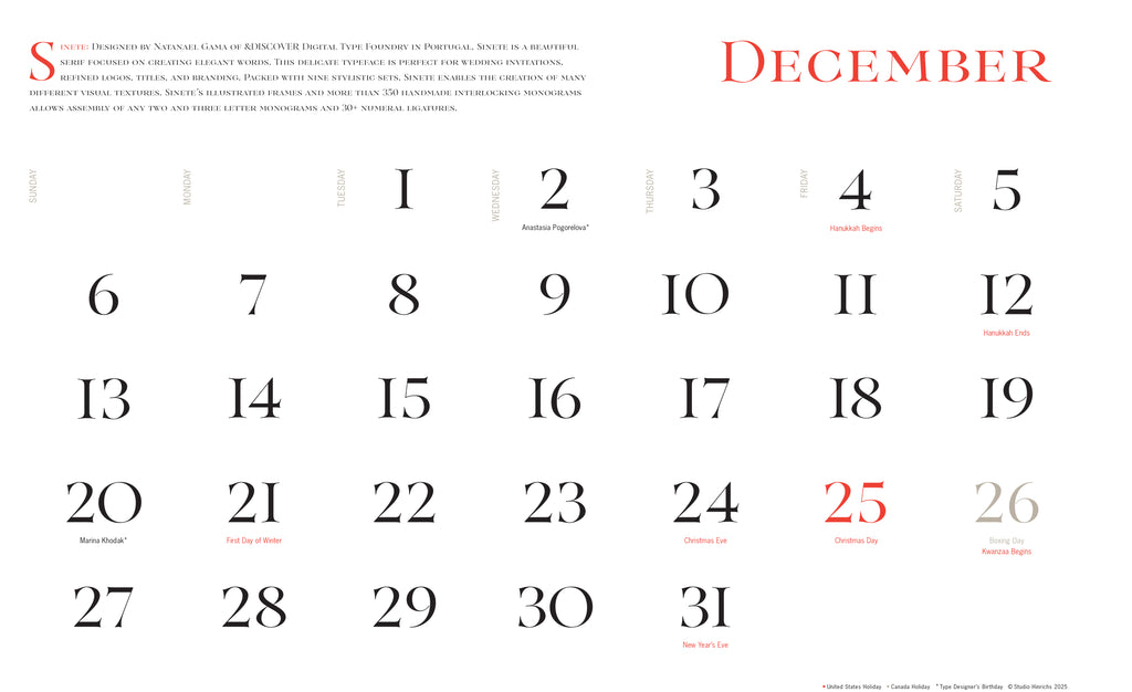 2026 Typography Giant Wall Calendar by Studio Hinrichs