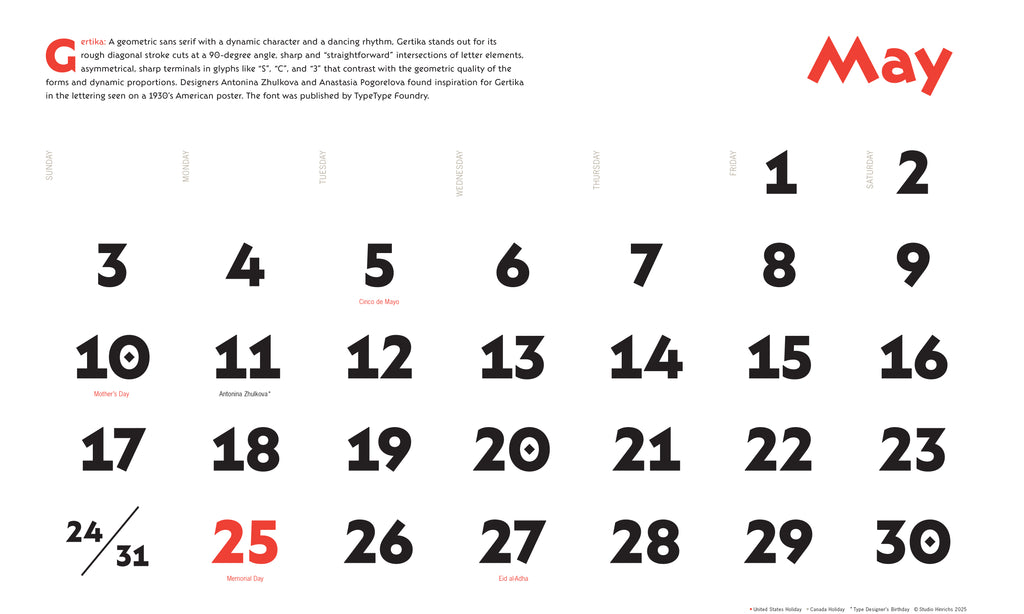 2026 Typography Giant Wall Calendar by Studio Hinrichs