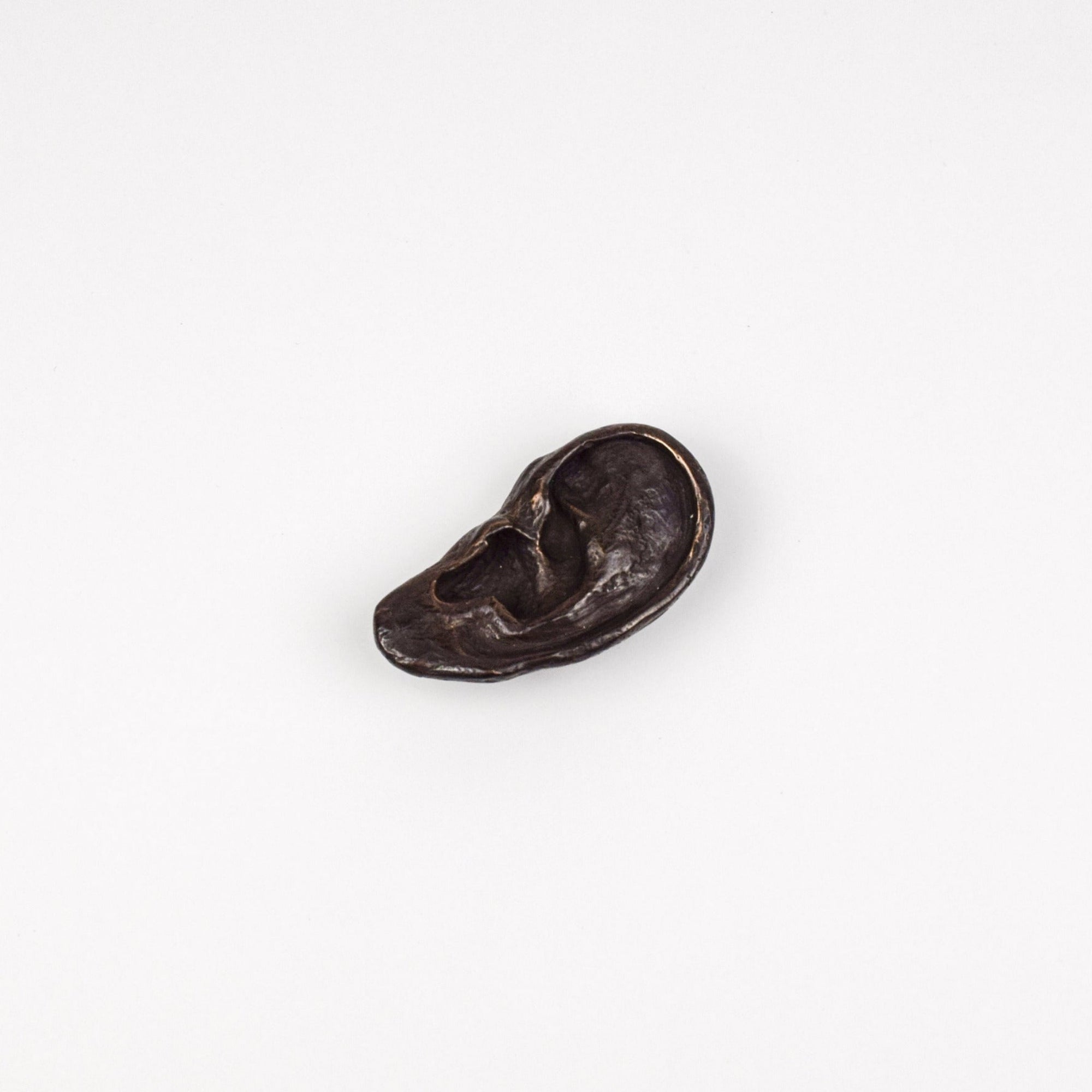 Bronze ear sculpture on a white background