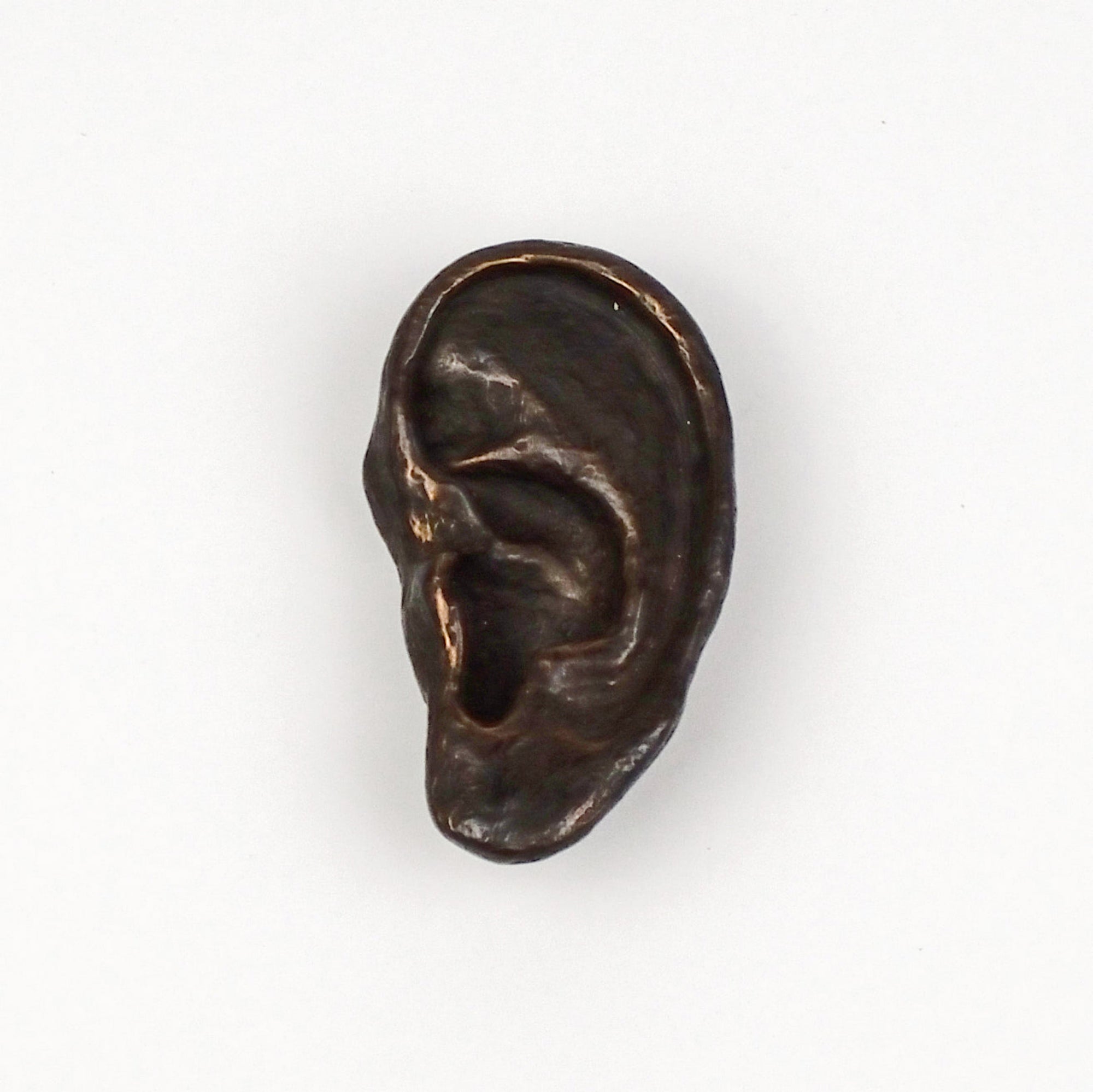 Bronze ear sculpture on a white background