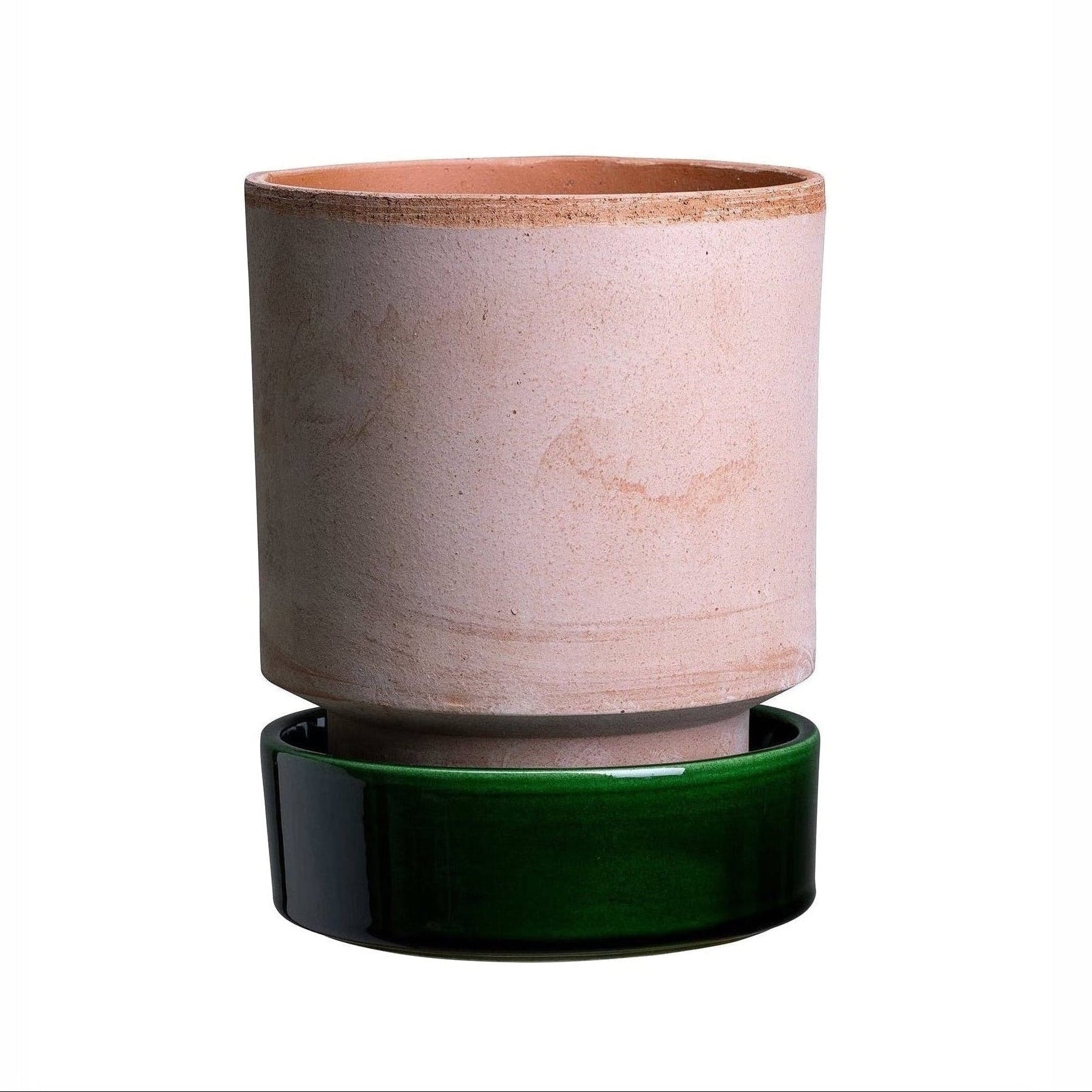 Hoff Planter &amp; Saucer - 7.1" Ø - Rosa Pot/Emerald Green Saucer