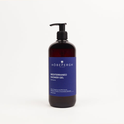 Hobepergh Mediterraneo shower gel bottle on a white background