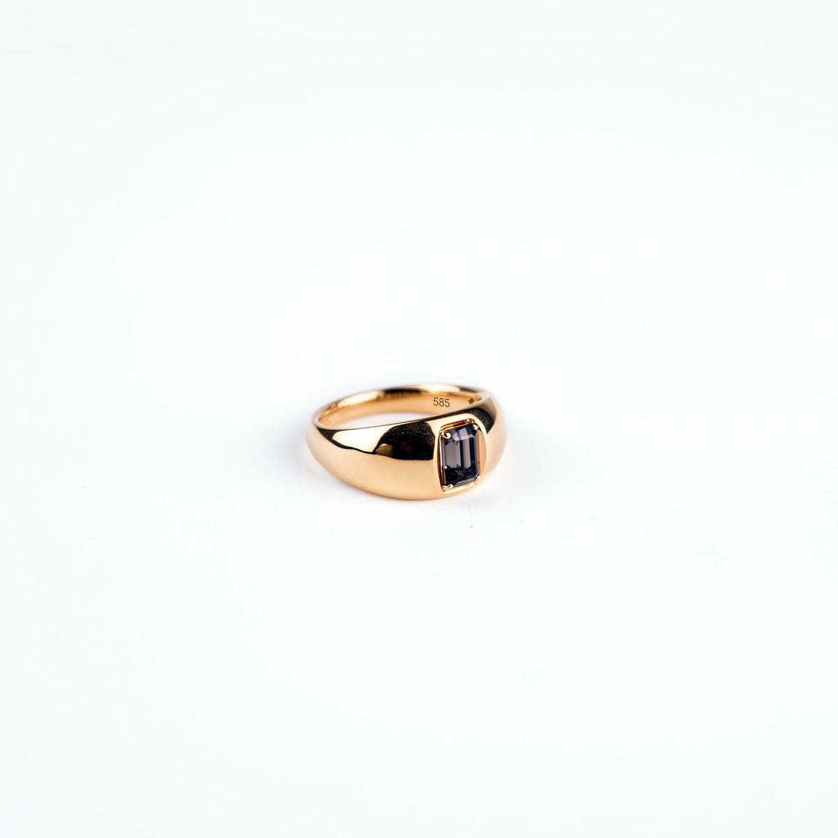 Suzanne Kalan - 14k Gold Dome Ring - Emerald-Cut Black Night Quartz - Size 6