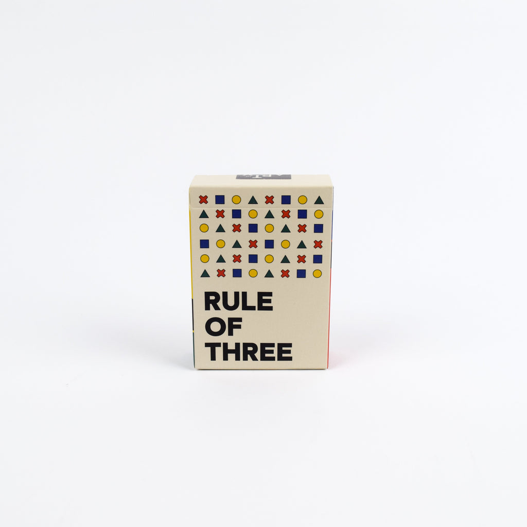 Small box with geometric pattern and 'Rule of Three' text on a white background