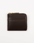 Brown leather wallet with a zipper on a white background