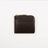 Brown leather wallet with a zipper on a white background