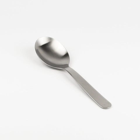 Stainless steel spoon on a white background