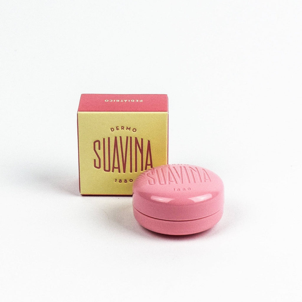 Pink container with 'SUAVINA' branding on a white background