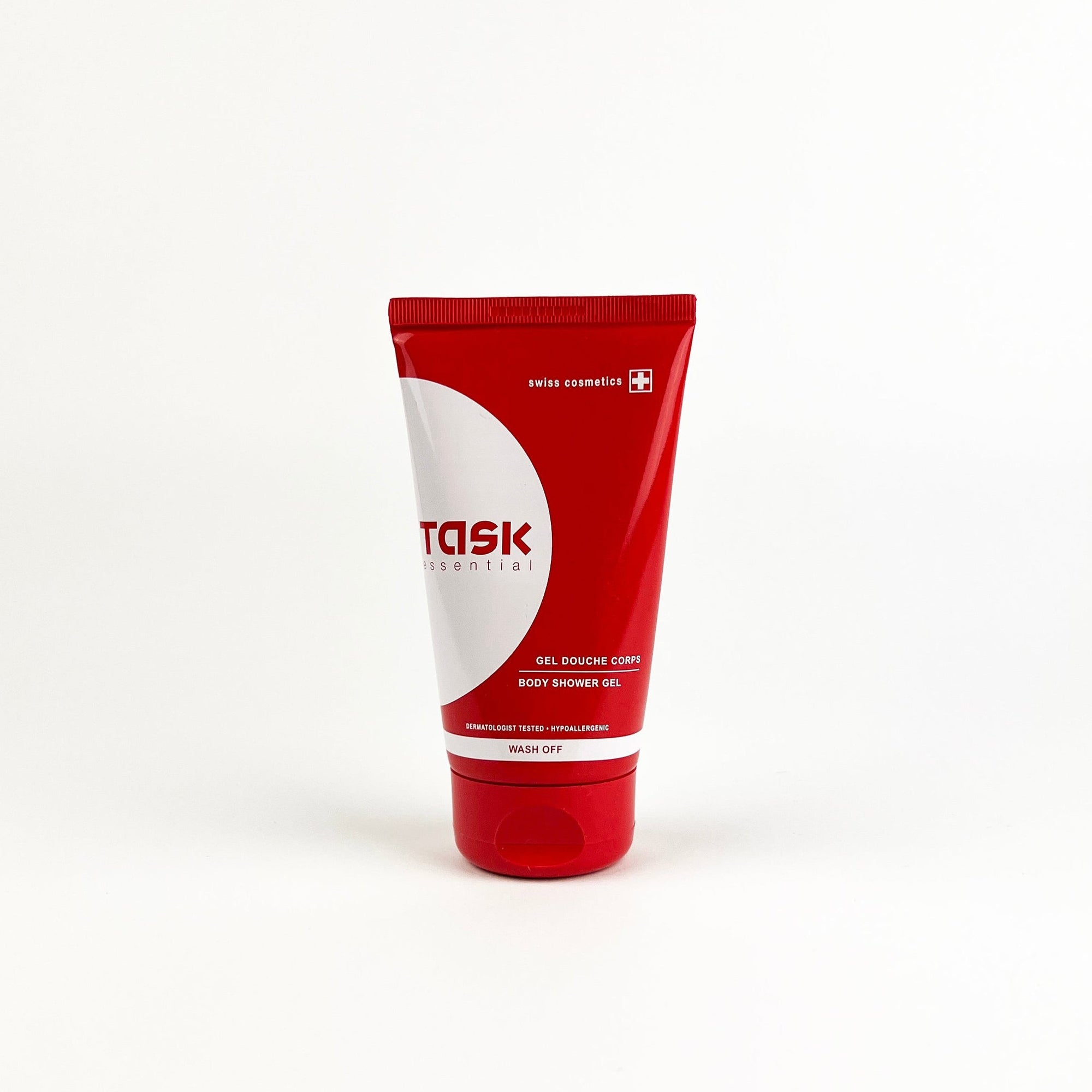 Red tube of Task cosmetic product on a white background