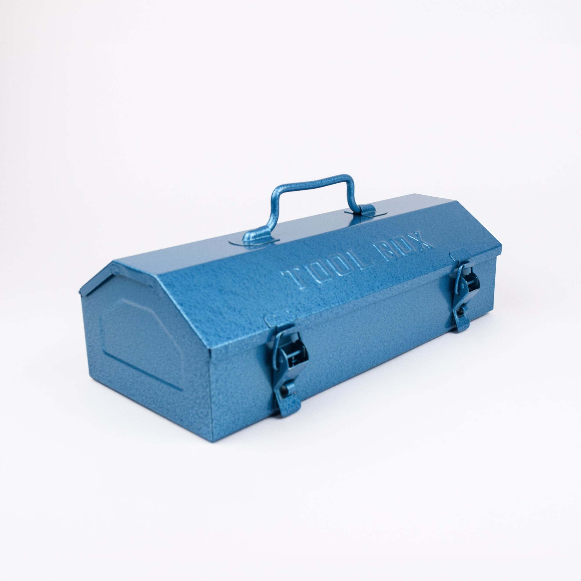 Blue toolbox with a handle on a white background
