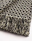 Close-up of a textured fabric with geometric pattern on a white background