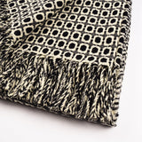 Close-up of a textured fabric with geometric pattern on a white background