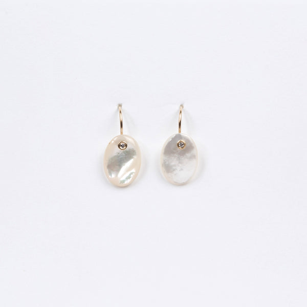 Carla Caruso Mother of Pearl Oval Disc Earrings with Diamonds