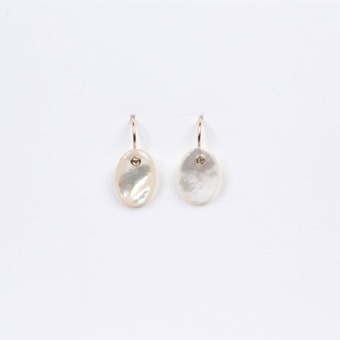 Carla Caruso Mother of Pearl Oval Disc Earrings with Diamonds