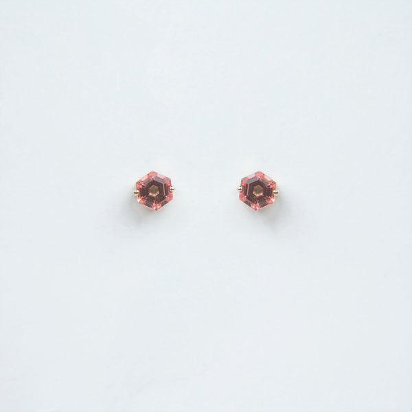 Suzanne Kalan - 14k Gold Bloom Hexagon Post Earrings - Salmon Topaz
