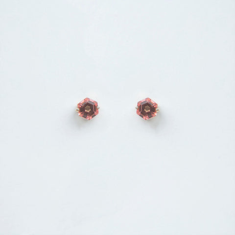 Suzanne Kalan - 14k Gold Bloom Hexagon Post Earrings - Salmon Topaz