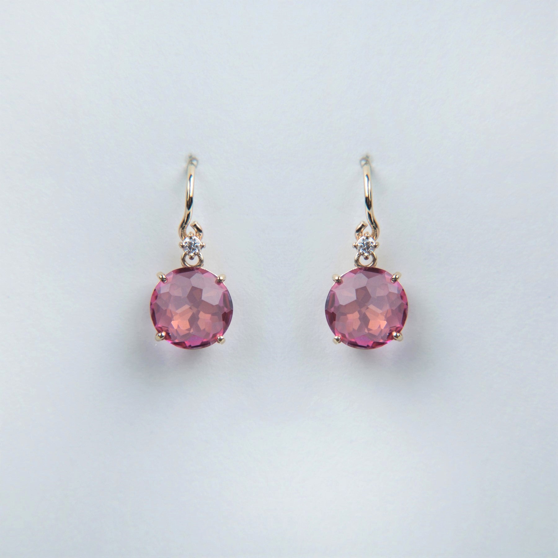 Suzanne Kalan - 14k Gold Classic Drop Earrings - Pink Topaz with Diamond