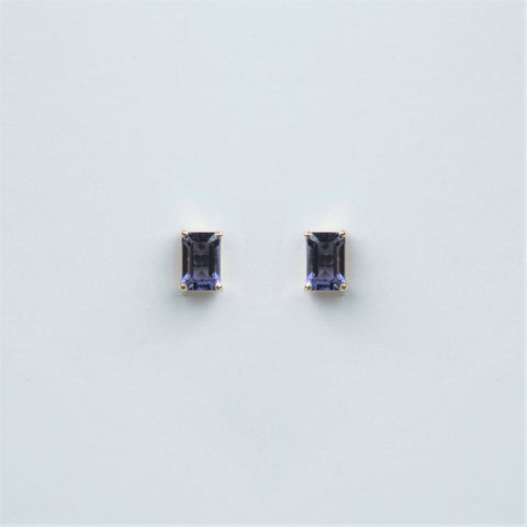 Suzanne Kalan - 14k Gold Emerald Cut Post Earrings - Iolite