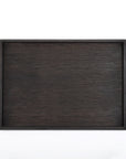 A rectangular beveled hardwood tray with visible wood grain on a white background.
