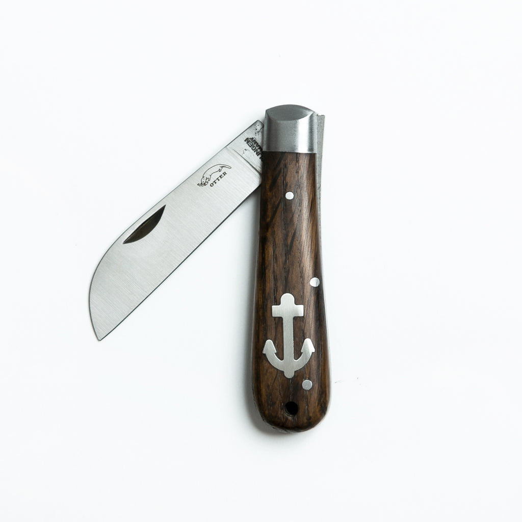 anchor pocket knife smoked oak wood handle