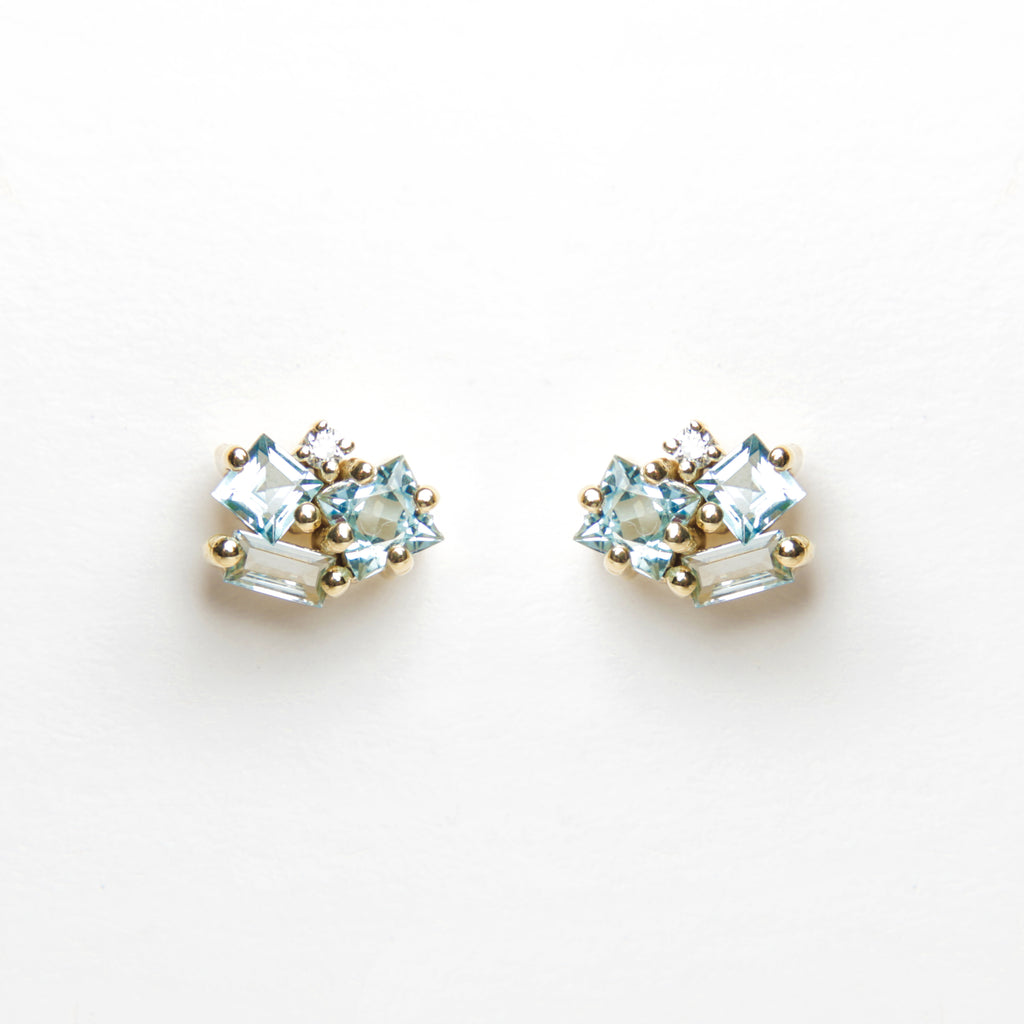 Suzanne Kalan - 14K Gold Cluster Stud Earrings - Blue Topaz