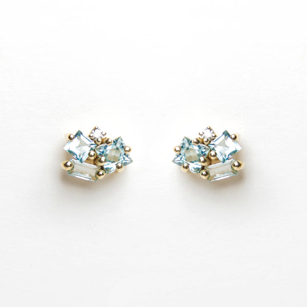 Suzanne Kalan - 14K Gold Cluster Stud Earrings - Blue Topaz