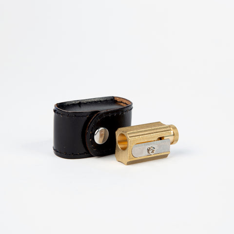 adjustable brass pencil sharpener with leather case